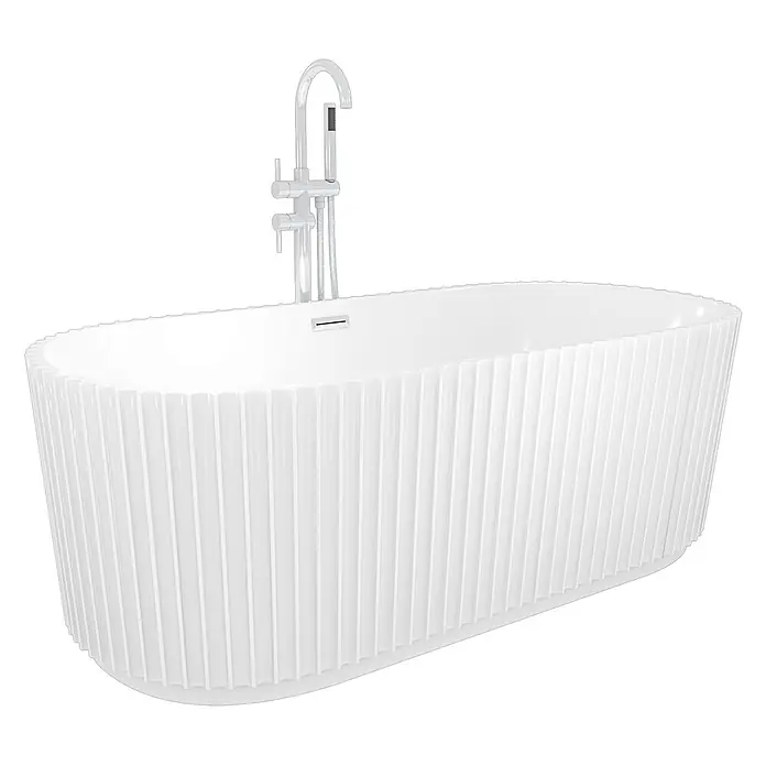 AcquaVapore Freistehende Badewanne Fertigdusche F08-170-AF04 - L x B: 170 x 80 cm, Acryl, Weiß - Weiße, geriffelte freistehende Badewanne mit bodenstehender Chromarmatur.