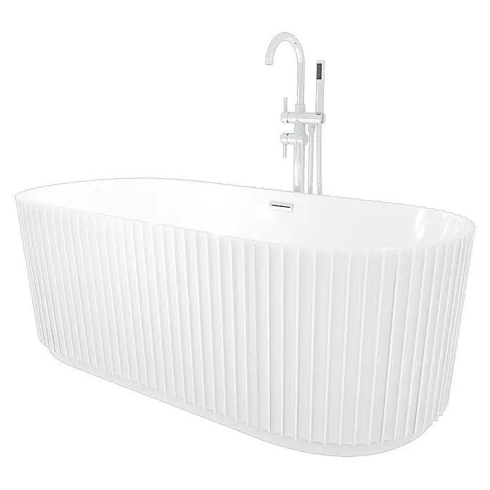 AcquaVapore Freistehende Badewanne Fertigdusche F08-170-AF04 - L x B: 170 x 80 cm, Acryl, Weiß - Weiße freistehende Badewanne mit geriffelter Außenseite und einem verchromten Standarmatur mit Handbrause.