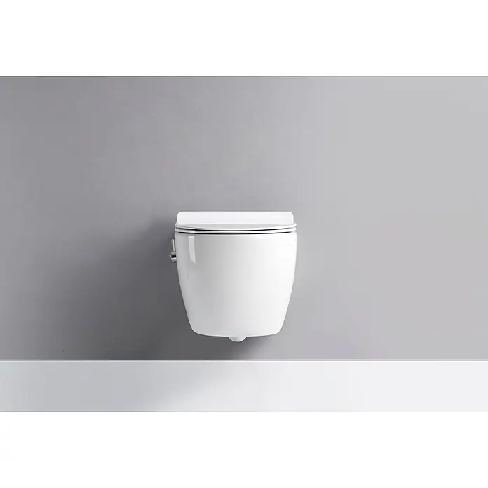 Glasdeals Wand-Dusch-WC TAHARET - Spülrandlos, Spülform: Tief, WC Abgang: Waagerecht, Weiß - Weißes wandhängendes WC mit geschlossenem Sitz.