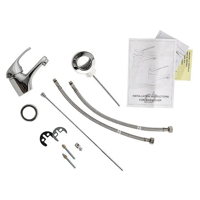 Kiamami Valentina Waschtischarmatur - Silber - Verchromte Waschtischarmatur mit flexiblen Schläuchen und Montageteilen, inkl. Anleitung.