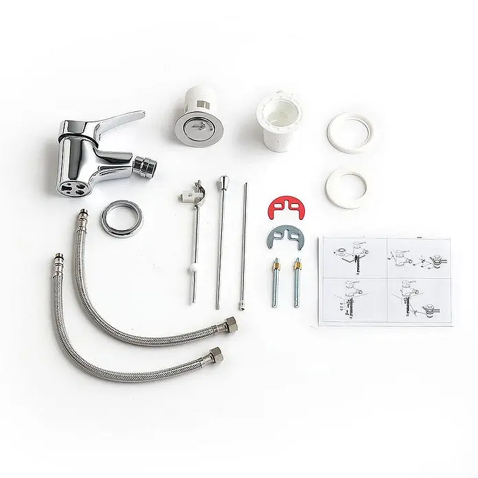 Kiamami Valentina Badewannenarmatur - Silber - Verchromtes Badarmaturen-Set mit flexiblen Schläuchen, Pop-up-Ablaufteilen und Montagezubehör für Waschbecken oder Bidet.