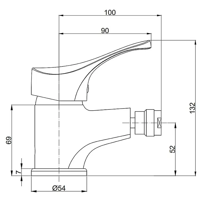Kiamami Valentina Badewannenarmatur - Silber - Technische Zeichnung einer Einhebelarmatur, die ihr Design und ihre Maße zeigt.