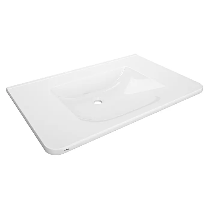 KWC Waschtisch KWC AR Einzelwaschtisch, MEDCARE, MIRANIT, 850x150x550 mm, weiß - 18 x 105 cm, Hahnloch: Ohne, Ohne Überlauf, Alpinweiß - Weißes, rechteckiges Waschbecken mit integriertem Becken und Ablaufloch, KWC-Logo.
