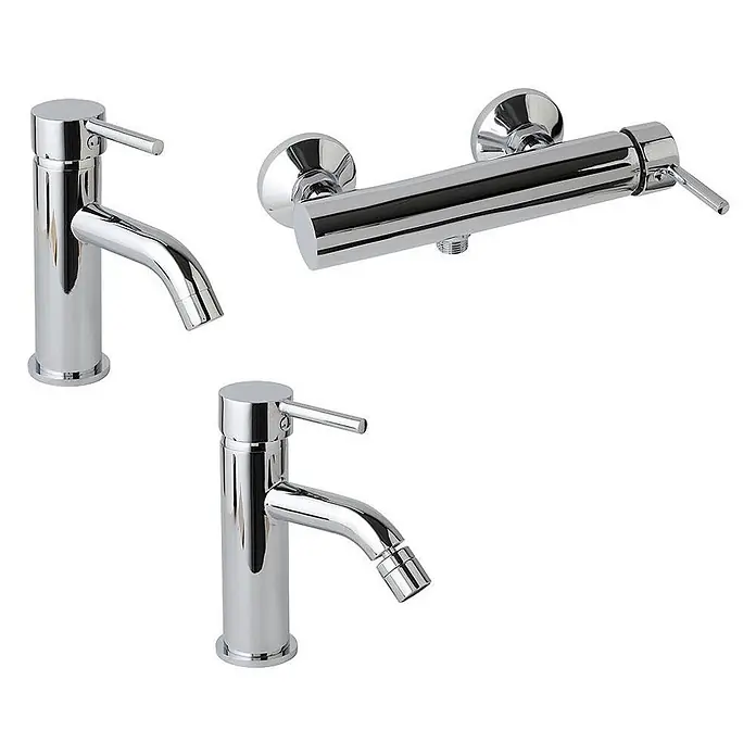 Kiamami Valentina Badewannenarmatur - Silber - Set glänzender Chrom-Badezimmerarmaturen: Waschbeckenarmatur, Bidetarmatur und Duschmischer.