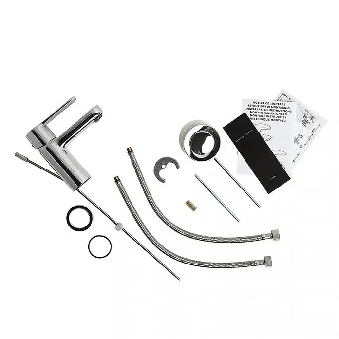 Kiamami Valentina Waschtischarmatur - Silber - Polierter Chrom-Waschtischarmatur mit flexiblen Anschlussschläuchen, Befestigungsmaterial und Montageanleitung.