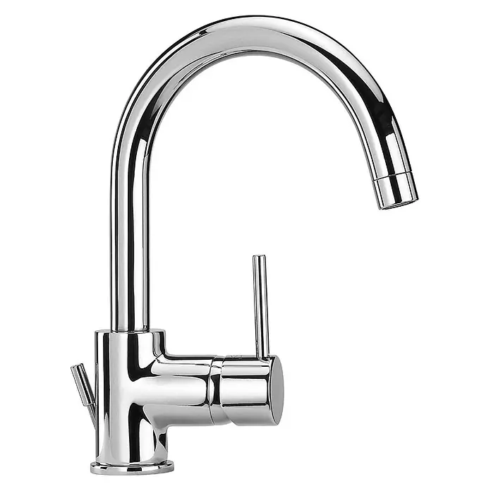 Kiamami Valentina Waschtischarmatur - Silber - Glänzende Chrom-Küchenarmatur mit hohem Auslaufbogen und zwei Bedienhebeln.