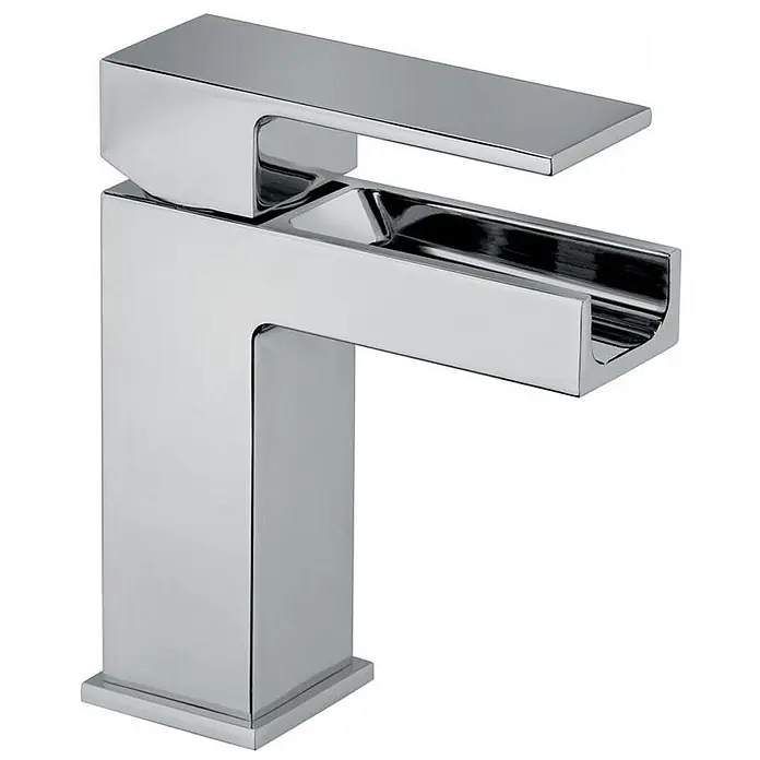 Kiamami Valentina Badewannenarmatur - Silber - Modernes, rechteckiges Wasserfall-Waschtischarmatur aus poliertem Chrom.