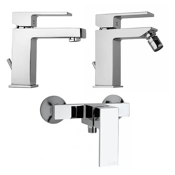 Kiamami Valentina Badewannenarmatur - Silber - Set aus drei modernen, verchromten Badarmaturen: Waschtisch-, Bidet- und Wand-Brause-/Wannenmischer.