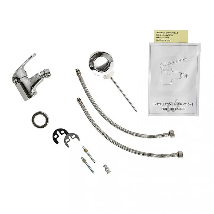 Kiamami Valentina Badewannenarmatur - Silber - Verchromtes Bidet-Mischer-Installationsset mit Armatur, flexiblen Schläuchen und Montageteilen.