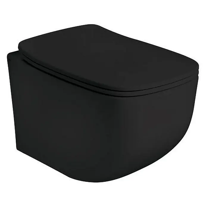 Kiamami Valentina Wand-WC - Spülrandlos, WC Abgang: Senkrecht, Schwarz - Mattschwarzes wandhängendes WC mit Soft-Close-Sitz. Modernes Keramikdesign für ein minimalistisches Bad.