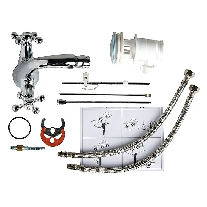 Kiamami Valentina Badewannenarmatur - Silber - Verchromtes Badarmaturen-Set mit Ablaufgarnitur, flexiblen Schläuchen und Montageteilen.