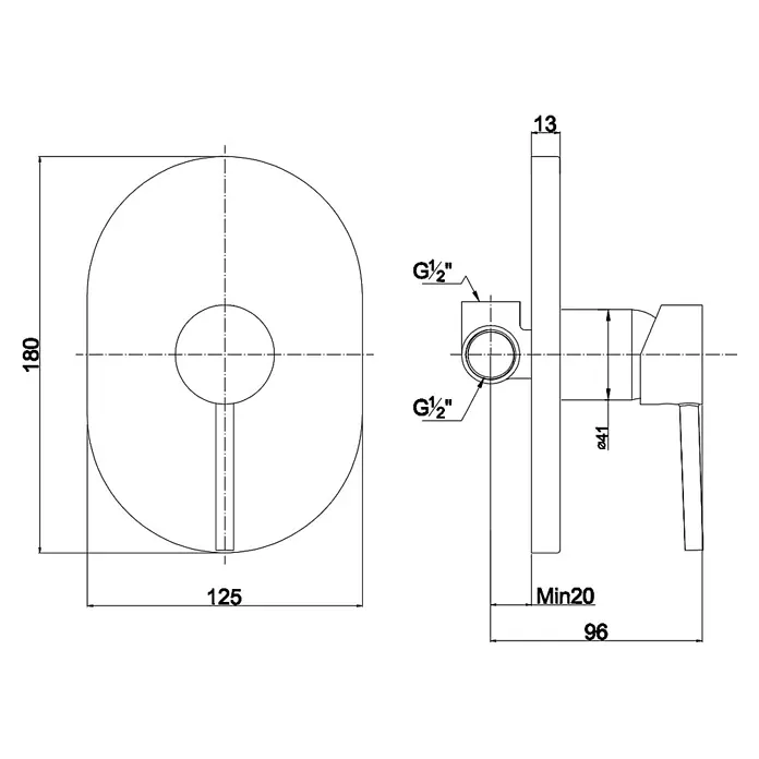 Kiamami Valentina Badewannenarmatur - Schwarz - Wand-Einbauarmatur mit gerundeter Frontplatte (180x125mm) und Einhebelgriff. Verfügt über G1/2"-Anschlüsse.