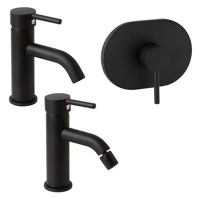 Kiamami Valentina Badewannenarmatur - Schwarz - Mattes schwarzes Badarmaturen-Set mit Waschtischarmatur, Bidetarmatur und Wandmischbatterie.