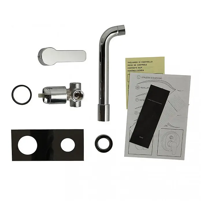 Kiamami Valentina Waschtischarmatur - Silber - Verchromtes Wasserhahn-Installationsset mit Griff, Auslauf, Ventil, schwarzer Platte, Dichtungen und Anleitung.