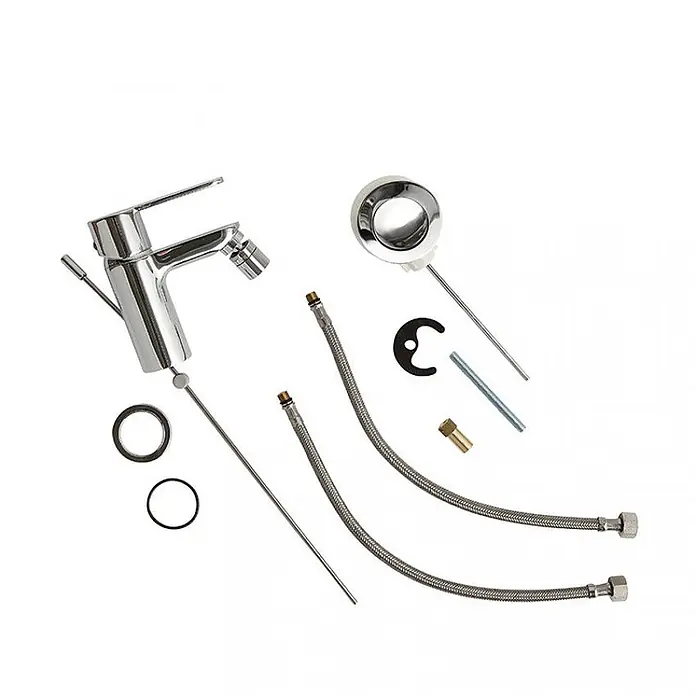 Kiamami Valentina Badewannenarmatur - Silber - Verchromtes Bidetarmaturen-Set mit Einhebelmischer, Ablaufgarnitur und zwei flexiblen Anschlussschläuchen sowie Montagezubehör.