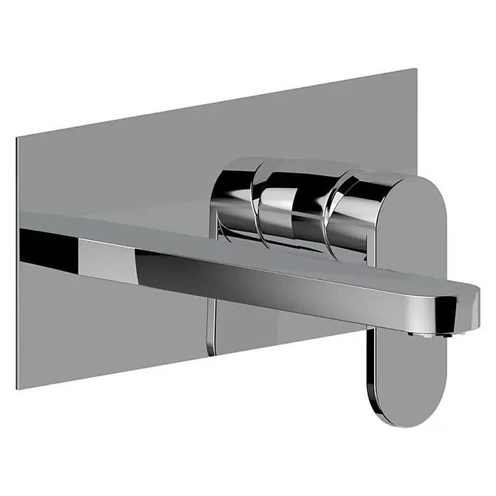 Kiamami Valentina Waschtischarmatur - Silber - Wandmontierter Chrom-Wasserhahn mit flachem Auslauf und segmentiertem Zylindergriff.