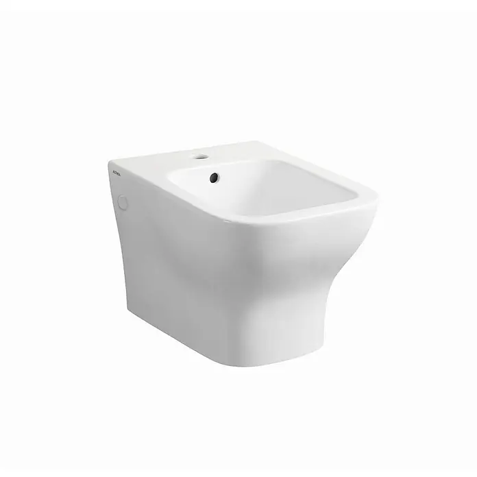 Kiamami Valentina Wand-WC-Kombination - Spülrandlos, WC Abgang: Senkrecht, Weiß - Weißes Keramik-Bidet mit Hahnloch und Überlauf.