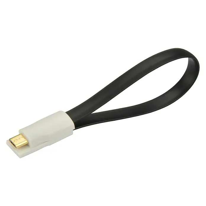 UniTEC Datenkabel - Länge: 220 mm, USB 2.0 - Nahaufnahme eines schwarzen USB-C-Kabels mit weißem Stecker, das zu einer Schlaufe geformt ist. Praktisches Ladekabel für unterwegs.