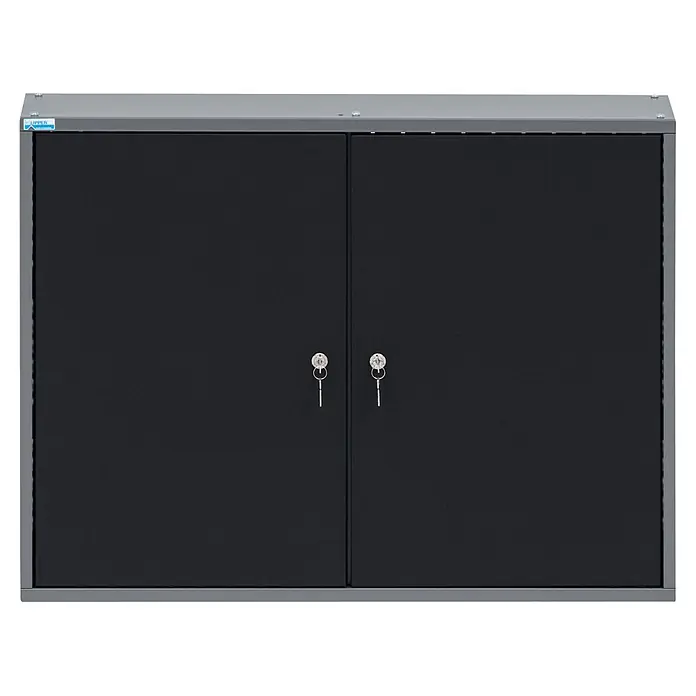 Küpper Hängeschrank - Schwarz/Anthrazit, L x B x H: 80 x 20 x 60 cm - Dunkelgrauer Metallschrank mit zwei schwarzen Türen, zwei Schlüsselschlössern und Kupper-Logo.