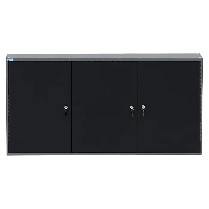 Küpper Hängeschrank - L x B x H: 20 x 120 x 60 cm, Anzahl Türen: 3 Stk. - Dreitüriger Metallschrank mit dunkelgrauen Türen und hellgrauem Rahmen, jede Tür mit Schloss und Schlüssel gesichert.