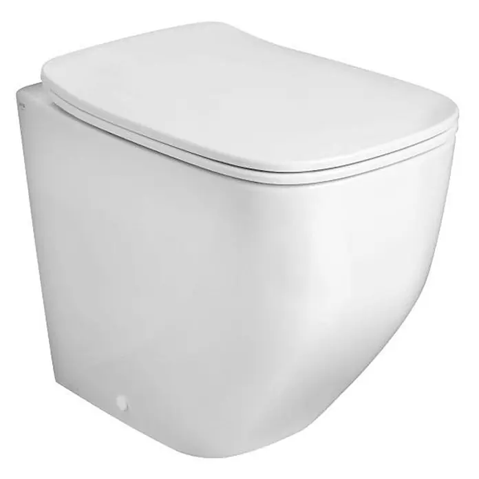 Kiamami Valentina Stand-WC-Kombination - Spülrandlos, WC Abgang: Senkrecht, Weiß - Modernes weißes Keramik-Wand-WC mit geschlossenem, flachen Soft-Close-Sitz.