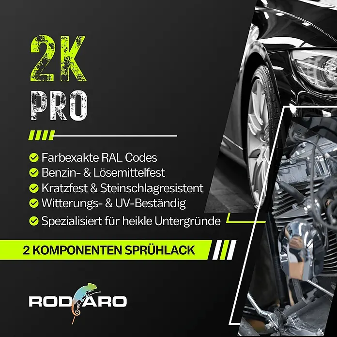 2K PRO 2 Komponenten Sprühfarbe 250ml RAL7021 Chassisgrau Glanz -  - 2K PRO 2-Komponenten Sprühlack für Automobilbereich, betont Beständigkeit gegen Kratzer, Wetter und Chemikalien.