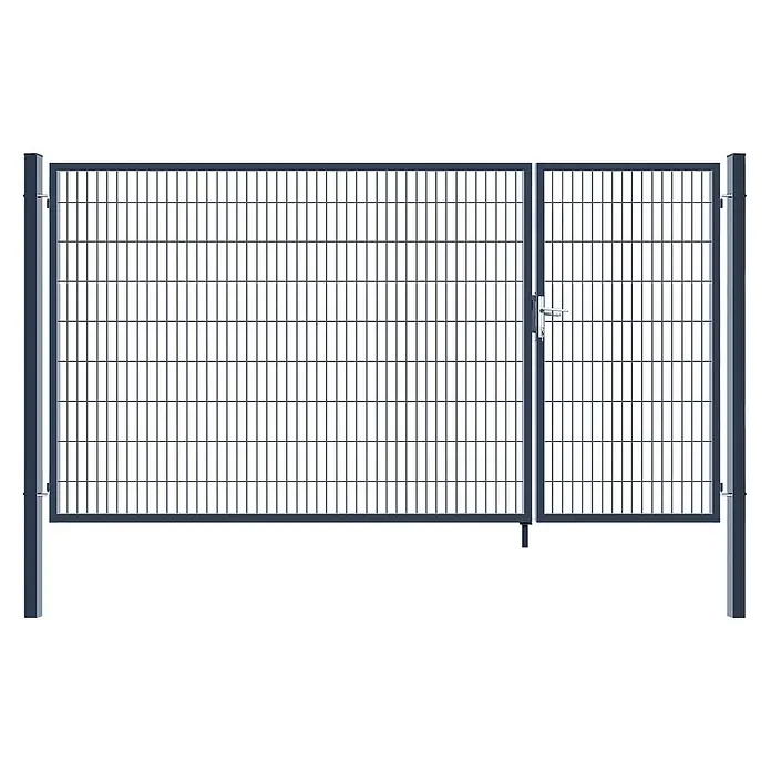 Home Deluxe Gartentor ADITUS - 350 x 180 cm, Anthrazit, Stahl - Dunkelgraues Metallgittertor mit Pfosten und Griff.