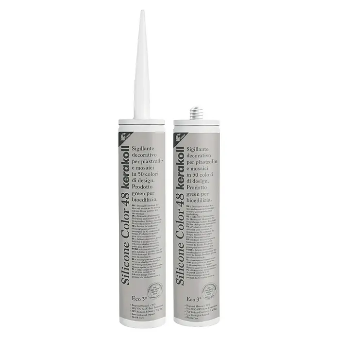 Kerakoll Silicona universal Color - Tono de color: 48, 310 ml - Dos tubos de Kerakoll Silicone Color 48, un sellador decorativo para baldosas y mosaicos en 50 colores de diseño, producto ecológico.