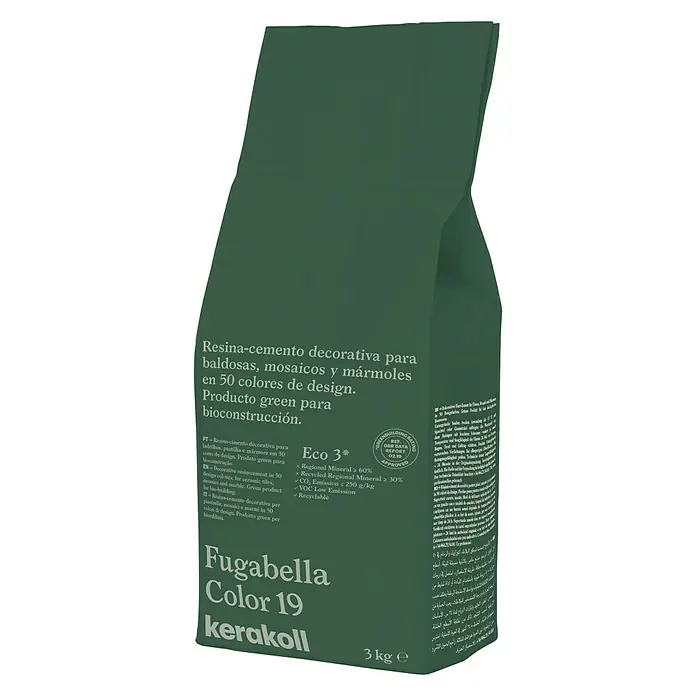 Kerakoll Mortero para juntas - cemento Fugabella - Color: 19, 3 kg - Paquete verde de Fugabella Color 19 Kerakoll: Resina-cemento decorativa para azulejos, mosaicos y mármol. Producto ecológico para la construcción.