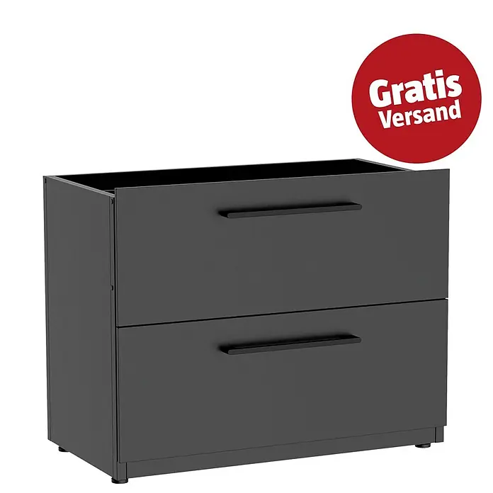 Cozze Elements Outdoorküchen-Modul Schubladenschrank - Schwarz, B x T x H: 110 x 60 x 88,5 cm, Stahl - Dunkelgrauer Unterschrank mit zwei Schubladen und schwarzen Griffen.