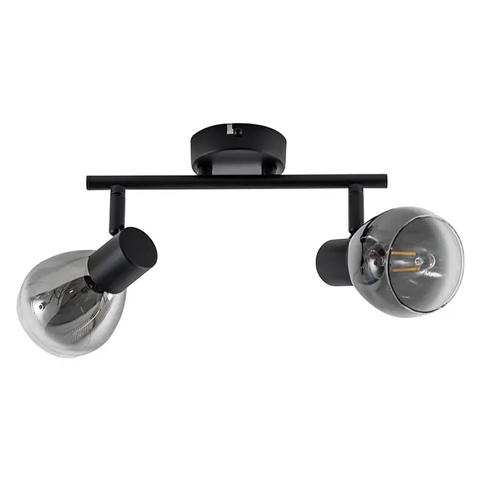 Lindby Deckenstrahler Pendura - schwarz, alu / grau / zink, E14 - Schwarze Deckenleuchte mit zwei verstellbaren Strahlern und Rauchglasbirnen.