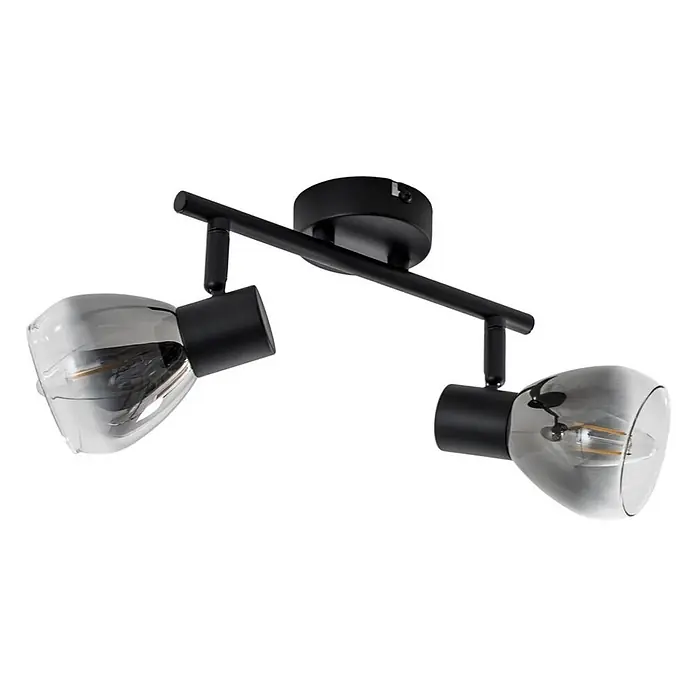 Lindby Deckenstrahler Pendura - schwarz, alu / grau / zink, E14 - Schwarzer doppelter Deckenstrahler mit zwei verstellbaren Rauchglas-Schirmen.