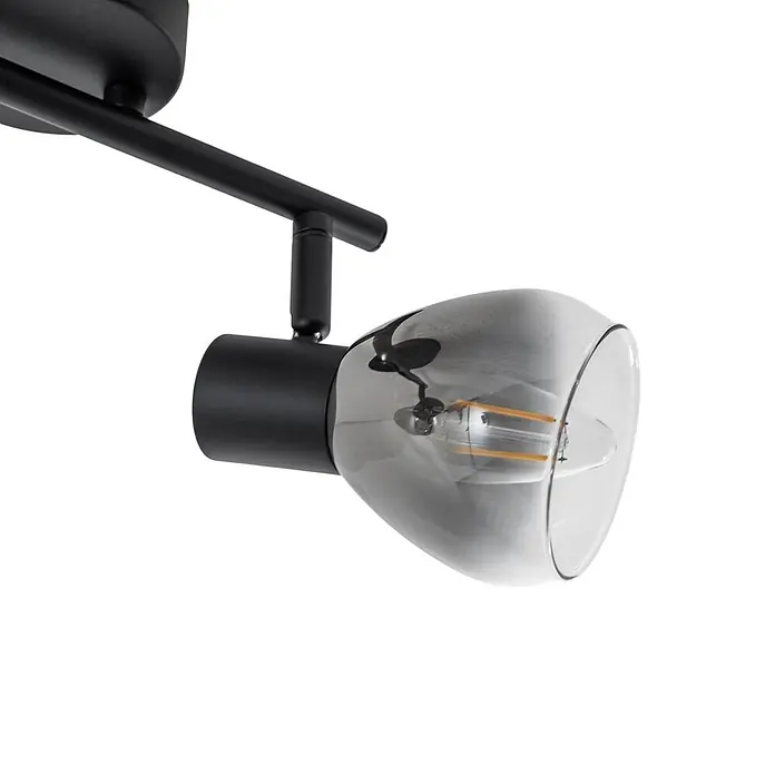 Lindby Deckenstrahler Pendura - schwarz, alu / grau / zink, E14 - Schwarzer Deckenstrahler mit verstellbarem Kopf und Rauchglasbirne mit sichtbaren LED-Filamenten.