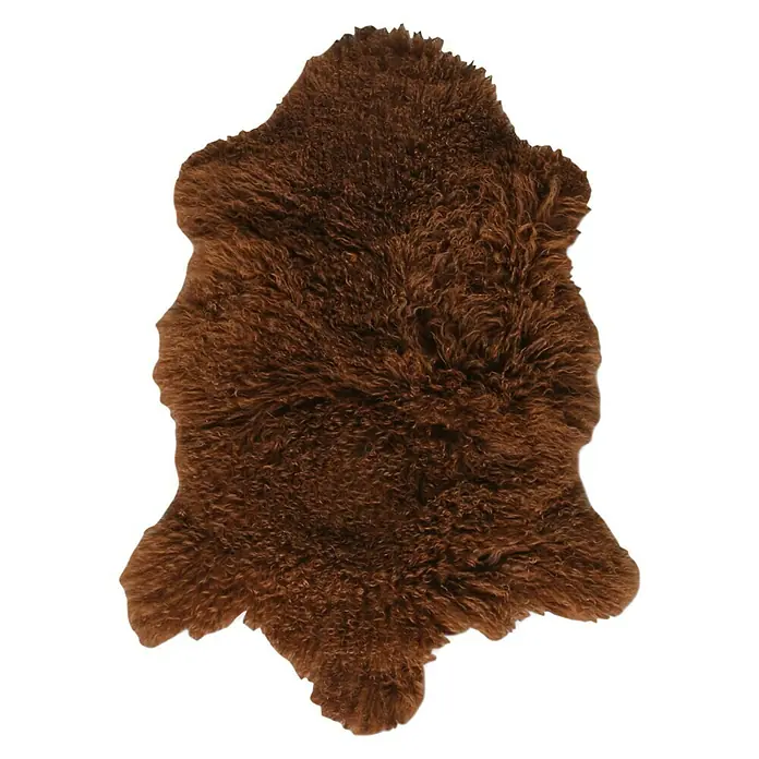Esbeco Schaffell Tibet - Braun, 100 x 70 cm - Brauner Schaffellteppich mit gewelltem Fell. Ideal für gemütliche Wohnräume oder als dekorativer Akzent.