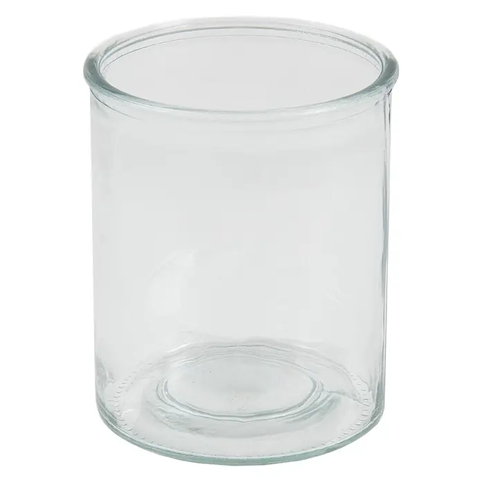 ECD Germany Deko-Tischleuchte Laterne Ried mit Henkel Rattan Windlicht mit Glaseinsatz Kerzenständer - L x B x H: 28 x 28 x 50 cm - Klares leeres Glasgefäß mit breiter Öffnung.