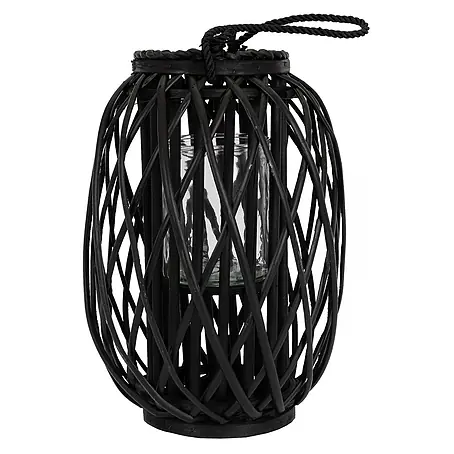 ECD Germany  Deko-Tischleuchte Laterne Ried mit Henkel Rattan Windlicht mit Glaseinsatz Kerzenständer
