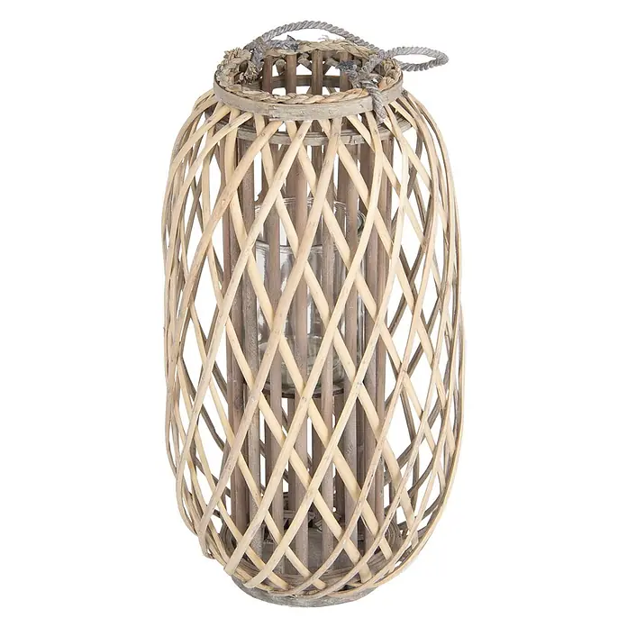 ECD Germany Deko-Tischleuchte 50xØ28cm Natur Korbgeflecht Handgeflochtene Gartenlaterne Kerzenhalter -  - Laterne aus natürlichem Rattan mit Glaseinsatz und Seilgriff. Ideal für Kerzen oder Dekoration.