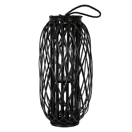 ECD Germany  Deko-Tischleuchte Laterne Ried Rattan Windlicht Retro-Laterne Korbgeflecht Gartenlaterne