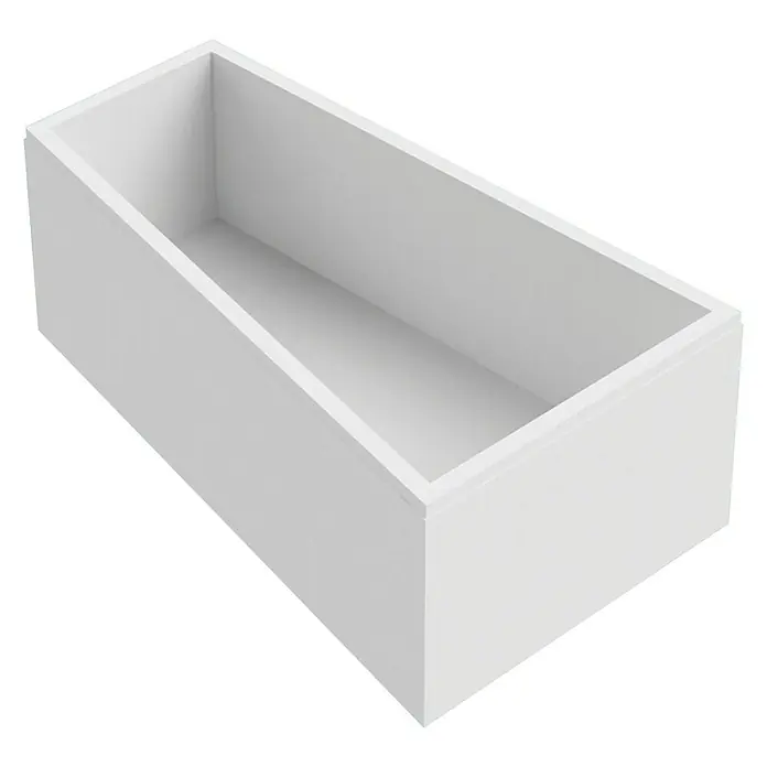 Ottofond Badewannenträger Cebu 1 A - Passend für: Badewanne Cebu 1A 160 x 100/67,5 x 51 cm - Nahaufnahme einer leeren, rechteckigen, weißen Aufbewahrungsbox aus Holz, ideal für die Organisation von Gegenständen im Haushalt.