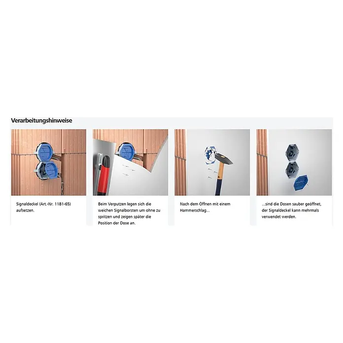 Kaiser Signaldeckel 1181-65 - Blau, 50 Stk. - Blauer Signaldeckel mit flexiblen Borsten für Elektroinstallationen, schützt Dosen beim Verputzen und markiert ihre Position, wiederverwendbar.