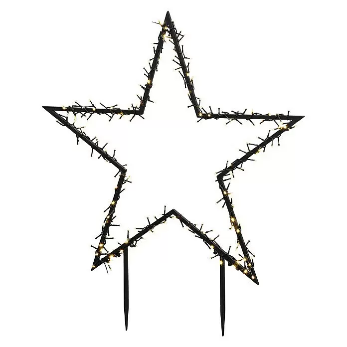 LED-Gartenstecker Stern M - Außen, Netzbetrieben, Höhe: 102 cm, Warmweiß - Schwarzer Metallstern-Gartenstecker mit warmweißen LED-Lichtern zur Außendekoration.