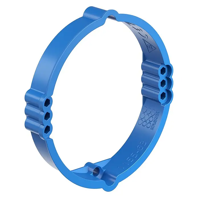 Kaiser Putzausgleichsring 1155-63 - Durchmesser: 60 mm, Höhe: 12 mm, Kunststoff, 1 Stk. - Blaue Kunststoff-Rundschelle mit sechseckigen Öffnungen für Kabelmanagement.