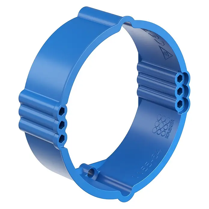 Kaiser Putzausgleichsring 1155-64 - Durchmesser: 60 mm, Höhe: 24 mm, Kunststoff, 1 Stk. - Blauer Kunststoffring für Kabeleinführung, mit internen sechseckigen Öffnungen.