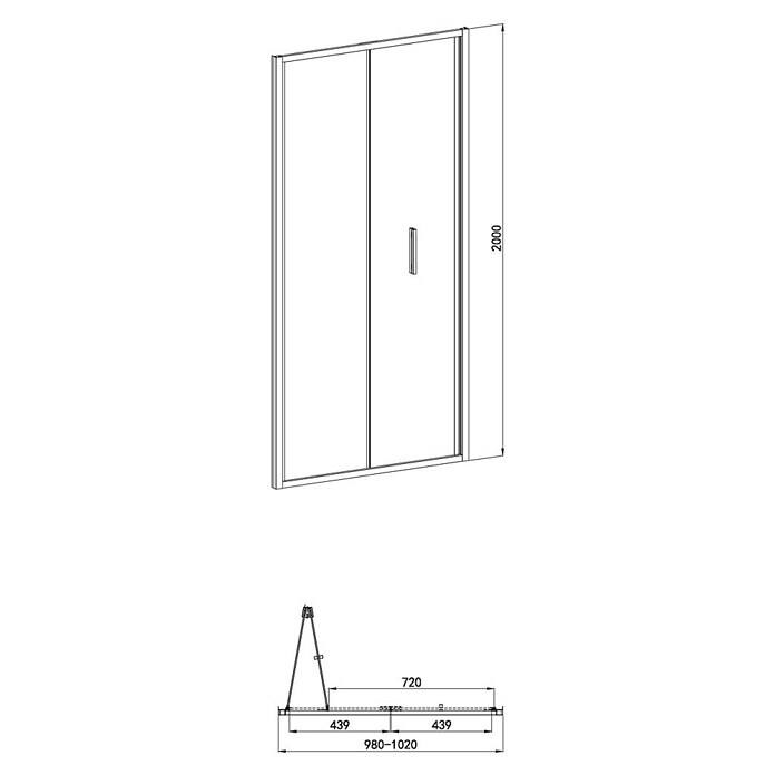 Sanotechnik Zložljiva vrata za tuš kabino Slim Line  (100 x 200 cm, Krom, Vgradne dimenzije: 98-102 cm) | 3673 - Falttür | DADB - Duschabtrennungen | DAD - Badausstattung | DA - Badausstattung/Bäderwelt | D - Sanitär | BAUHAUS