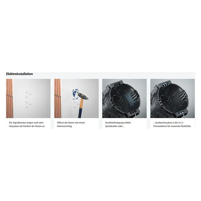 Kaiser Schalterdose - Ø x L: 60 x 66 mm, Schwarz, 25 Stk. - Elektroinstallation: Position markieren, Dosen öffnen, Befestigung mit Spreizkrallen oder Schrauben in Schraubdomen.