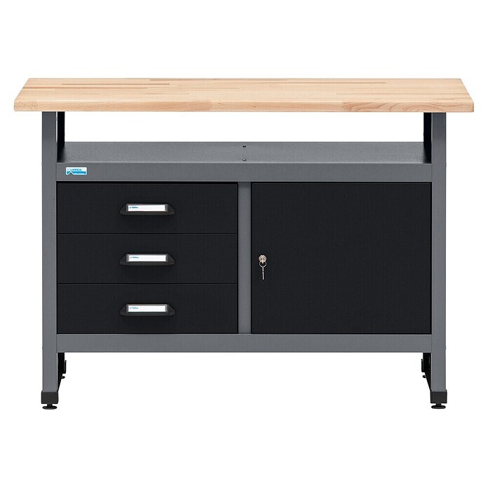 Küpper Delovni pult  (Do x Š: 120 x 60 cm, Delovna višina: 84 cm, Nosilnost: 300 kg, Črna, Število predalov: 3 kos) | Delovni pulti | Oprema za delavnice | Orodja in stroji | Izdelki | BAUHAUS
