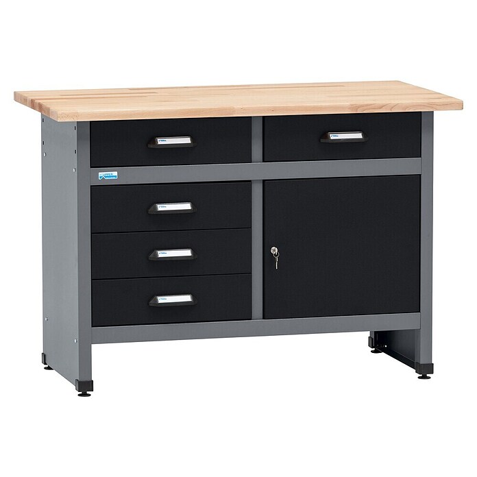 Küpper Delovni pult  (Do x Š: 60 x 120 cm, Delovna višina: 84 cm, Nosilnost: 300 kg, Črna, Število predalov: 5 kos) | Delovni pulti | Oprema za delavnice | Orodja in stroji | Izdelki | BAUHAUS