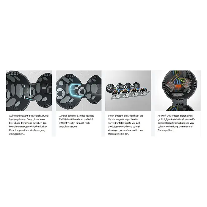 Kaiser Schalterdose 1055-25 - Ø x L: 60 x 46 mm, Schwarz - Modulare dunkelgraue Unterputzdosen zeigen flexible Verdrahtung, entfernbare Trennwände und viel Platz für einfache Installation von Anschlüssen.