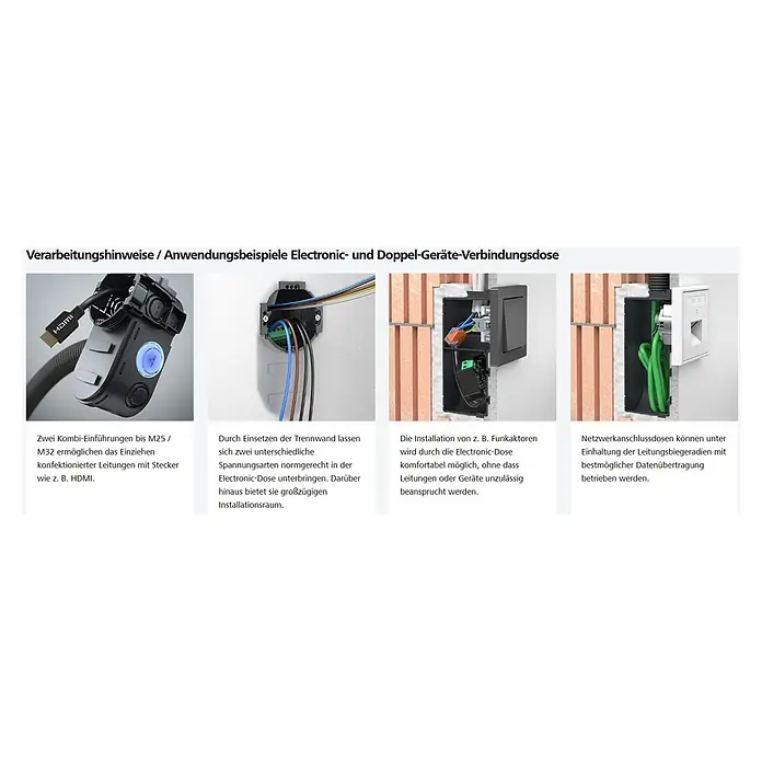 Kaiser Schalterdose 1068-05 - Ø x L: 80 x 149 mm, Schwarz - Schwarze Elektronik-Gerätedose für Unterputzinstallation, zeigt flexible Verkabelung für HDMI, elektrische Komponenten und Netzwerkanschlüsse in Wänden.