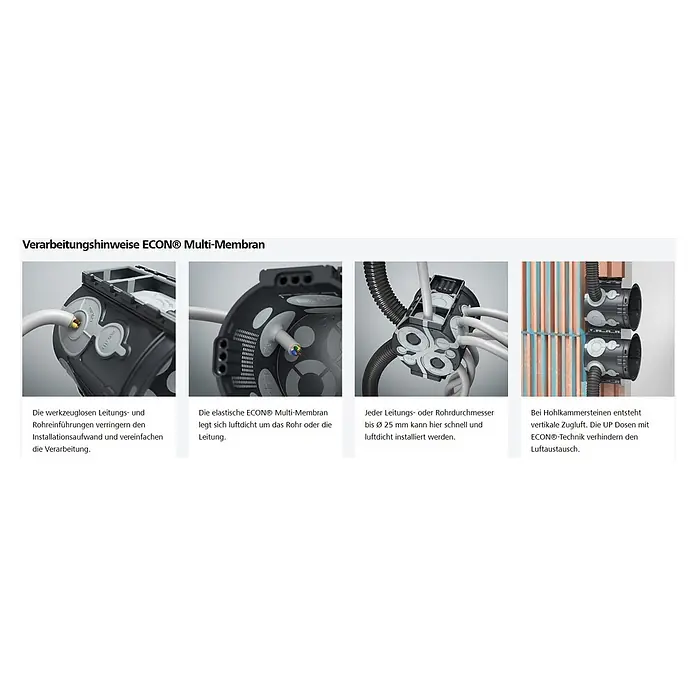Kaiser Schalterdose 1555-25 - Ø x L: 60 x 66 mm, Schwarz - Schwarze und graue ECON® Multi-Membran Elektroinstallationsdosen mit werkzeuglosen, luftdichten Leitungs- und Rohreinführungen für sichere Installationen.